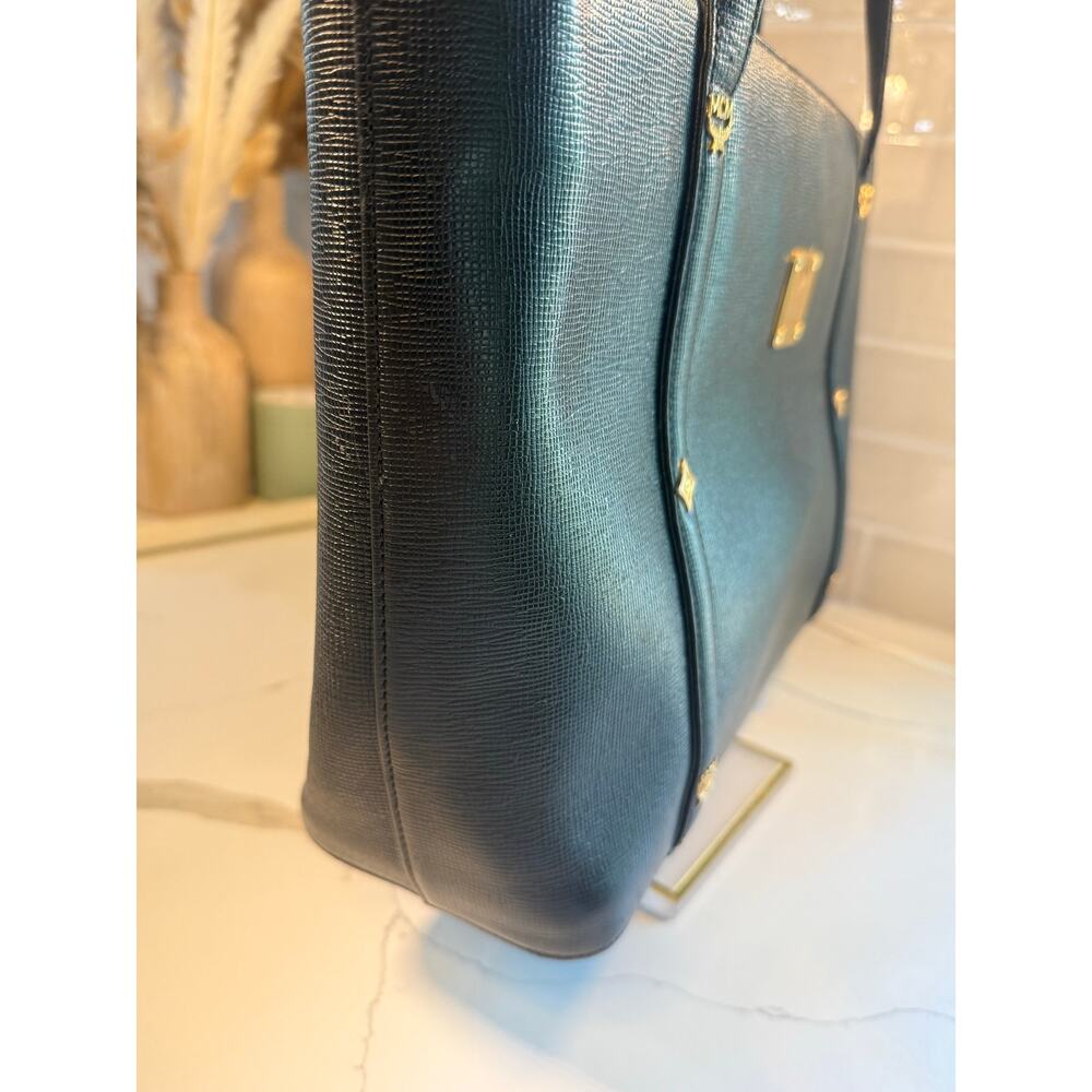 Vintage MCM Black Textured Leather Studded Shoulder Tote Bag Michael Cromer Era - Picture 5 of 13